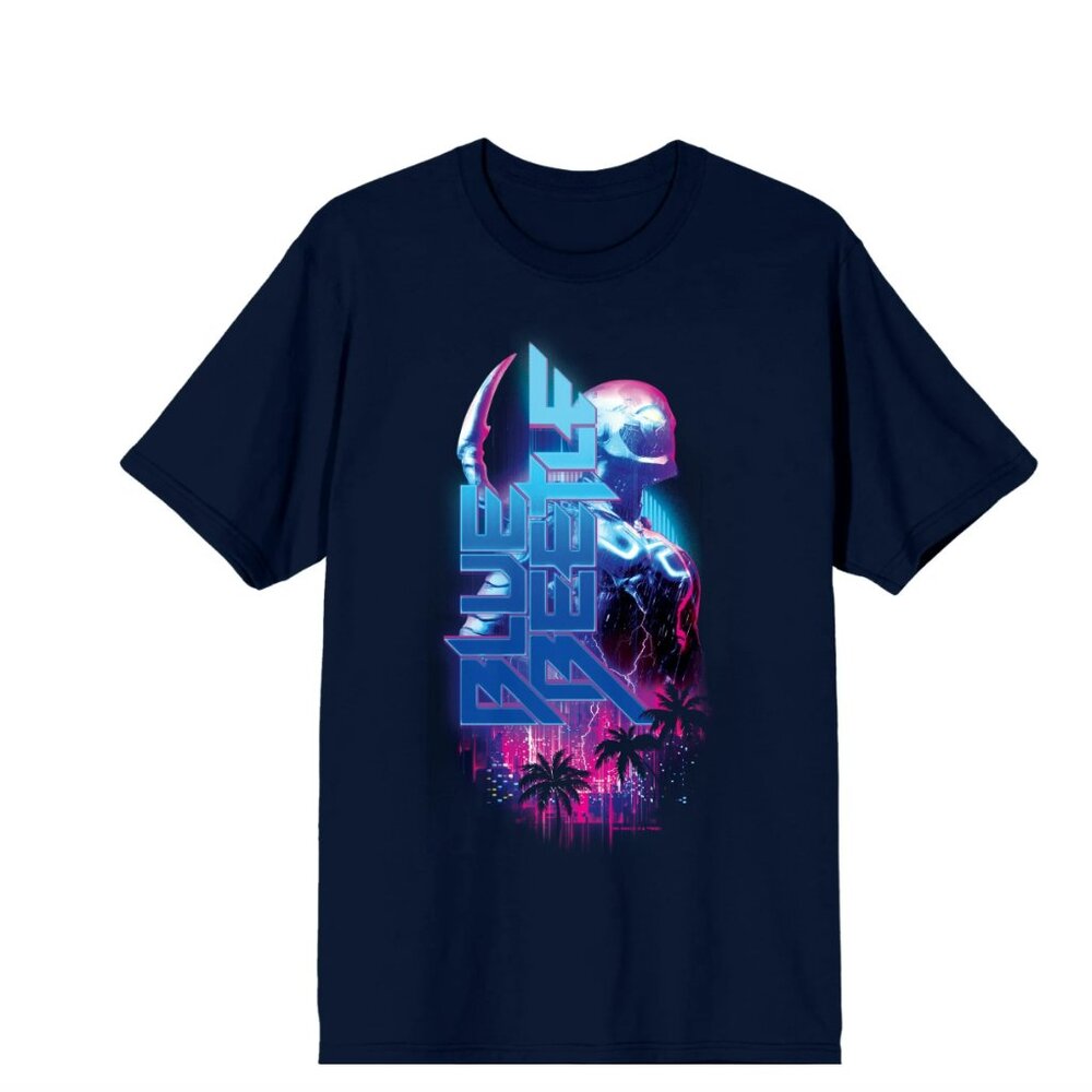 Blue Beetle Hero & Logo Crew Neck Short Sleeve Navy Men's T-shirt XXL NWT